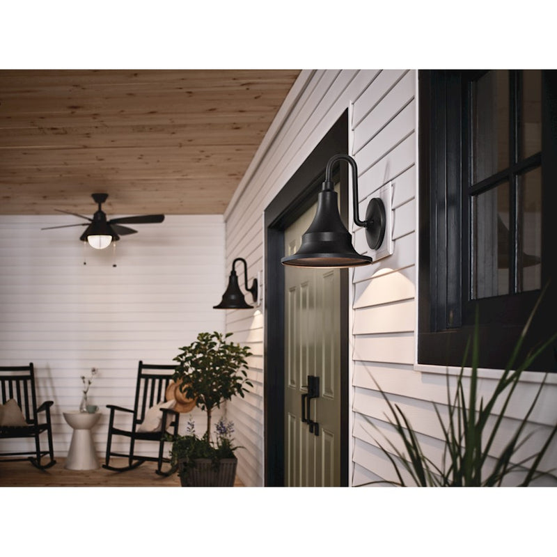 Kichler Hampshire 16in 1-Light Outdoor Wall Sconce | Coastal Textured Black Composite | Covered Patio & Entryway | 16 x 20 x 17 in | Model 59056BKT