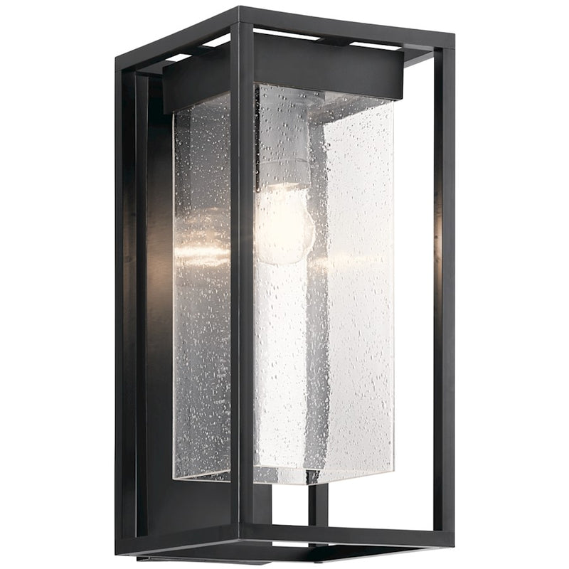 Kichler Mercer 9in 1-Light Outdoor Sconce | Transitional Black with Silver Highlights and Clear Seeded Glass | Covered Patio | Model 59062BSL