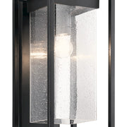 Kichler Mercer 9in 1-Light Outdoor Sconce | Transitional Black with Silver Highlights and Clear Seeded Glass | Covered Patio | Model 59062BSL
