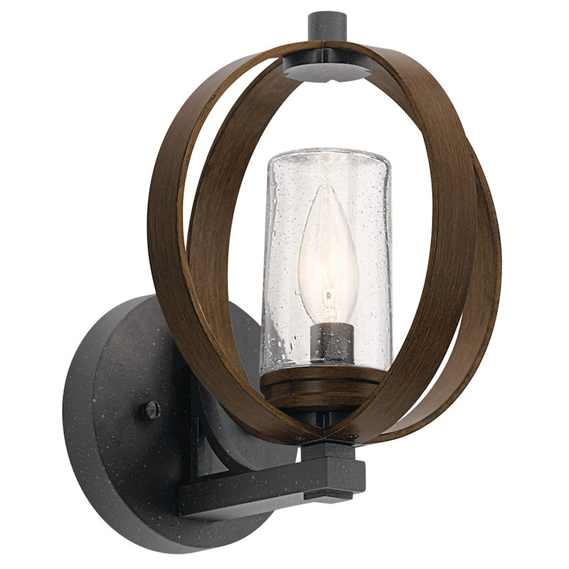 Kichler Grand Bank 8in 1-Light Outdoor Wall Sconce | Lodge Auburn Stained Wood and Distressed Black | Covered Patio & Entryway | 60W | Model 59065AUB