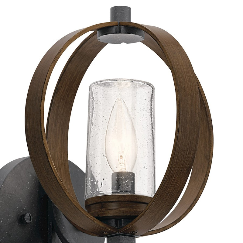 Kichler Grand Bank 8in 1-Light Outdoor Wall Sconce | Lodge Auburn Stained Wood and Distressed Black | Covered Patio & Entryway | 60W | Model 59065AUB