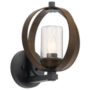 Kichler Grand Bank 10in 1-Light Outdoor Wall Sconce | Rustic Auburn Stained Wood and Distressed Black Metal | Covered Patio | Model 59066AUB