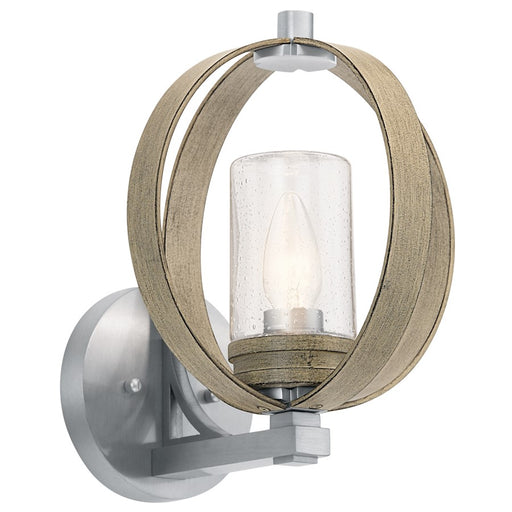 Kichler Grand Bank 10in 1-Light Outdoor Sconce | Lodge Distressed Antique Gray and Clear Seeded Glass | Covered Patio & Entry | Model 59066DAG