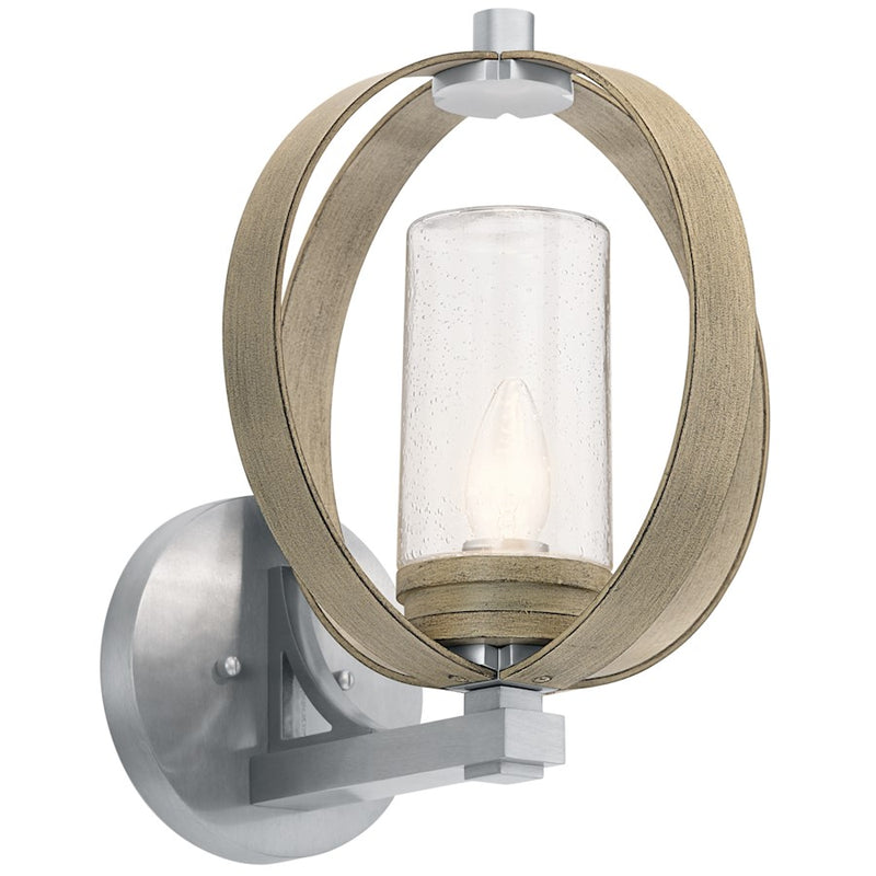 Kichler Grand Bank 12in 1-Light Outdoor Sconce | Lodge Distressed Antique Gray Aluminum and Clear Seeded Glass | Covered Patio | Model 59067DAG