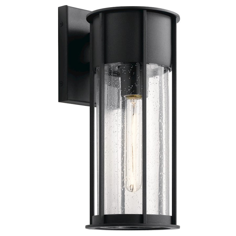 Kichler Camillo 6in 1-Light Outdoor Wall Sconce | Luxe Industrial Textured Black and Clear Seeded Glass | Covered Patio & Entryway | Model 59080BKT