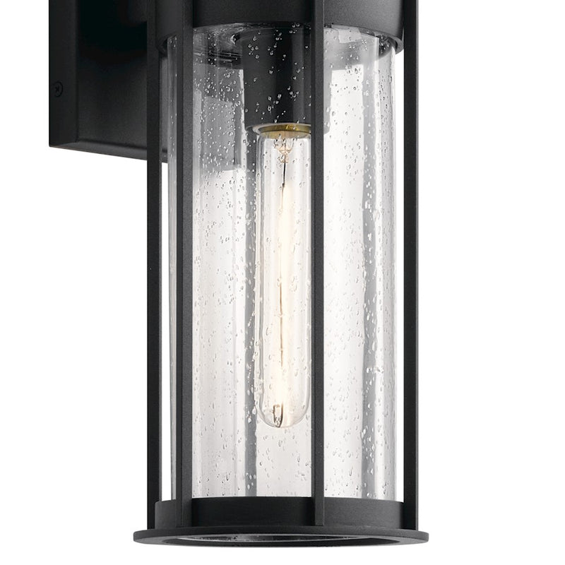 Kichler Camillo 6in 1-Light Outdoor Wall Sconce | Luxe Industrial Textured Black and Clear Seeded Glass | Covered Patio & Entryway | Model 59080BKT