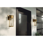 Kichler Camillo 15in 1-Light Outdoor Wall Sconce | Luxe Industrial Natural Brass and Clear Seeded Glass | Covered Patio & Entryway | Model 59080NBR