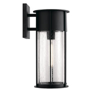 Kichler Camillo 8in 1-Light Outdoor Wall Sconce | Industrial Textured Black and Clear Seeded Glass | Covered Patio & Entryway | Model 59081BKT