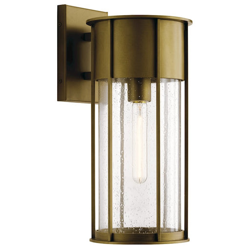 Kichler Camillo 8in 1-Light Outdoor Wall Sconce | Luxe Industrial Natural Brass and Clear Seeded Glass | Covered Patio & Entryway | Model 59081NBR