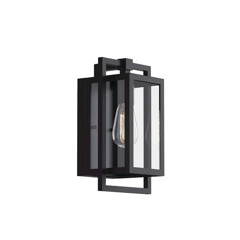 Kichler Goson 8in 1-Light Outdoor Wall Sconce | Industrial Black and Clear Glass | Covered Patio & Entryway | 8 x 20.25 x 7 in | Model 59087BK