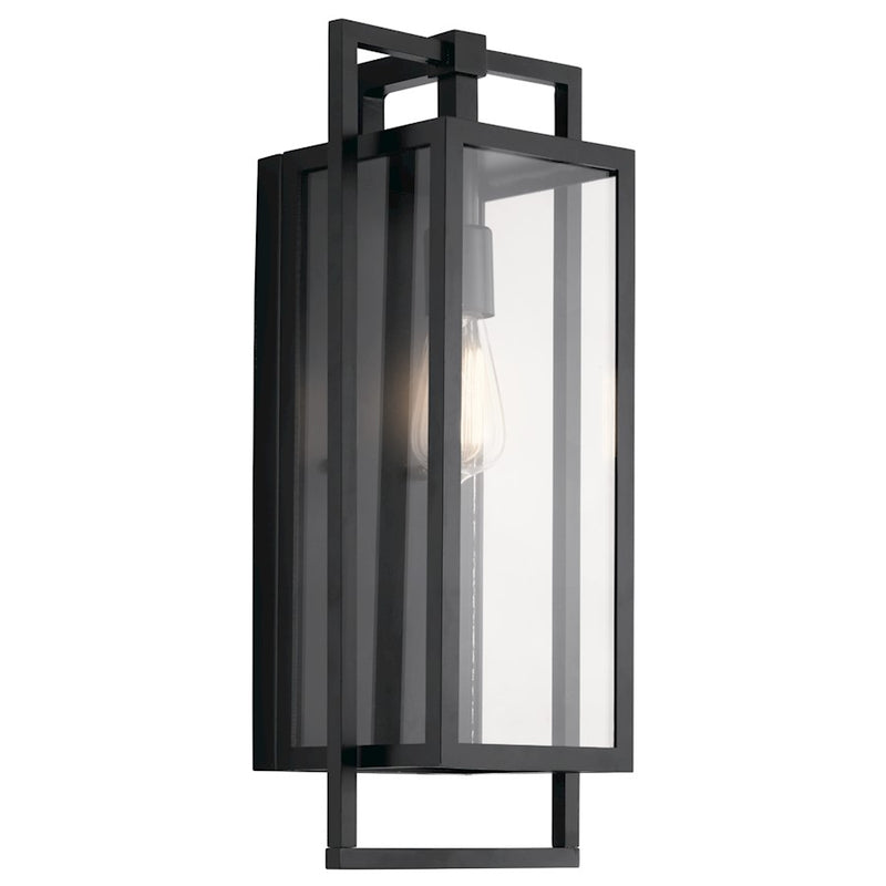 Kichler Goson 8in 1-Light Outdoor Wall Sconce | Industrial Black and Clear Glass | Covered Patio & Entryway | 8 x 20.25 x 7 in | Model 59087BK