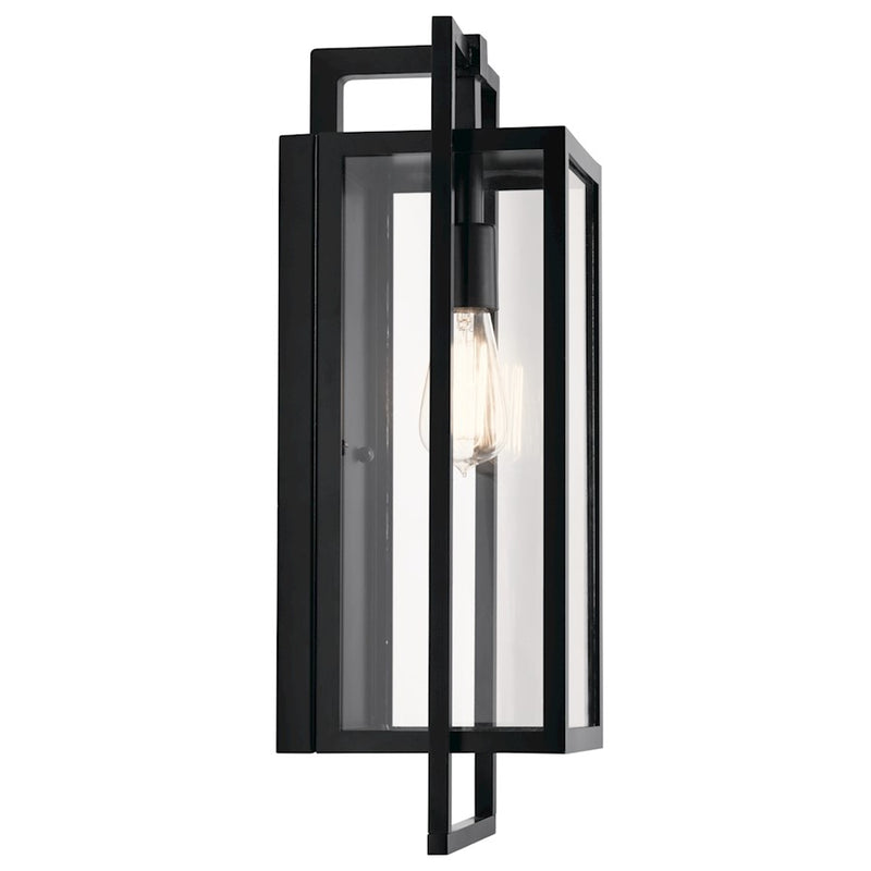 Kichler Goson 8in 1-Light Outdoor Wall Sconce | Industrial Black and Clear Glass | Covered Patio & Entryway | 8 x 20.25 x 7 in | Model 59087BK