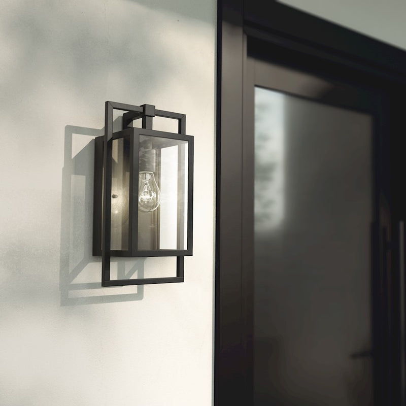 Kichler Goson 8in 1-Light Outdoor Wall Sconce | Industrial Black and Clear Glass | Covered Patio & Entryway | 8 x 20.25 x 7 in | Model 59087BK