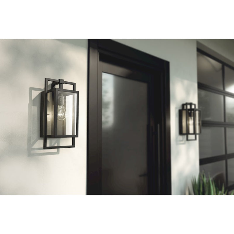 Kichler Goson 8in 1-Light Outdoor Wall Sconce | Industrial Black and Clear Glass | Covered Patio & Entryway | 8 x 20.25 x 7 in | Model 59087BK