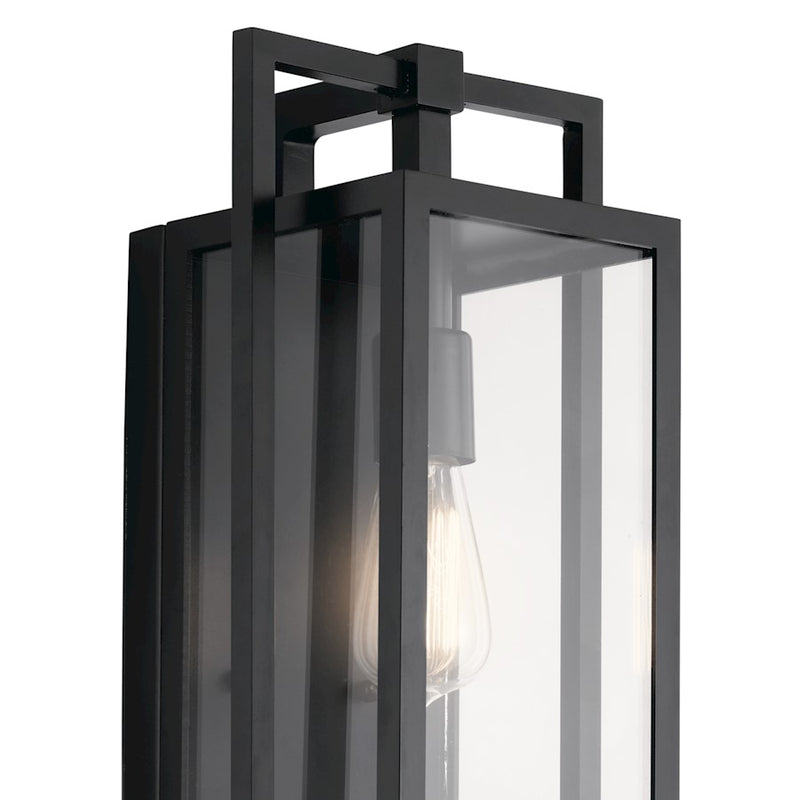 Kichler Goson 8in 1-Light Outdoor Wall Sconce | Industrial Black and Clear Glass | Covered Patio & Entryway | 8 x 20.25 x 7 in | Model 59087BK