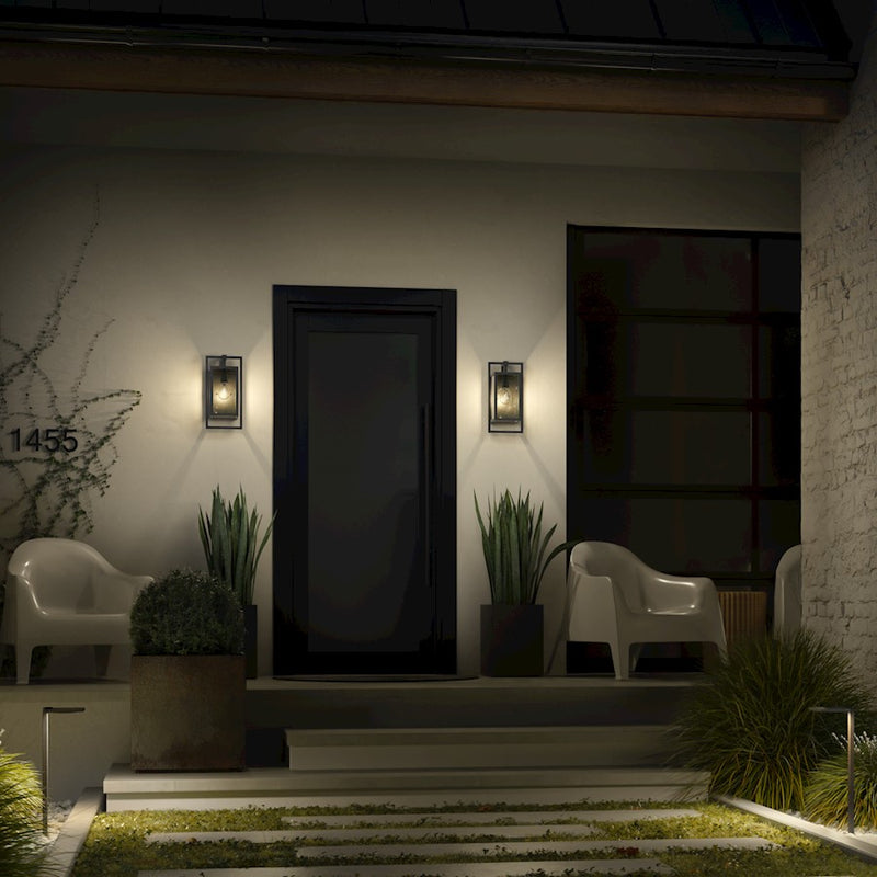 Kichler Goson 8in 1-Light Outdoor Wall Sconce | Industrial Black and Clear Glass | Covered Patio & Entryway | 8 x 20.25 x 7 in | Model 59087BK