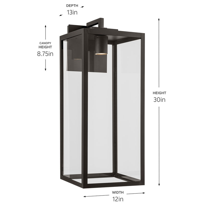 Kichler Branner 30in 1-Light Outdoor Wall Sconce | Traditional Olde Bronze and Clear Glass | Porch & Entryway | 12 x 30 in | Model 59114OZDS