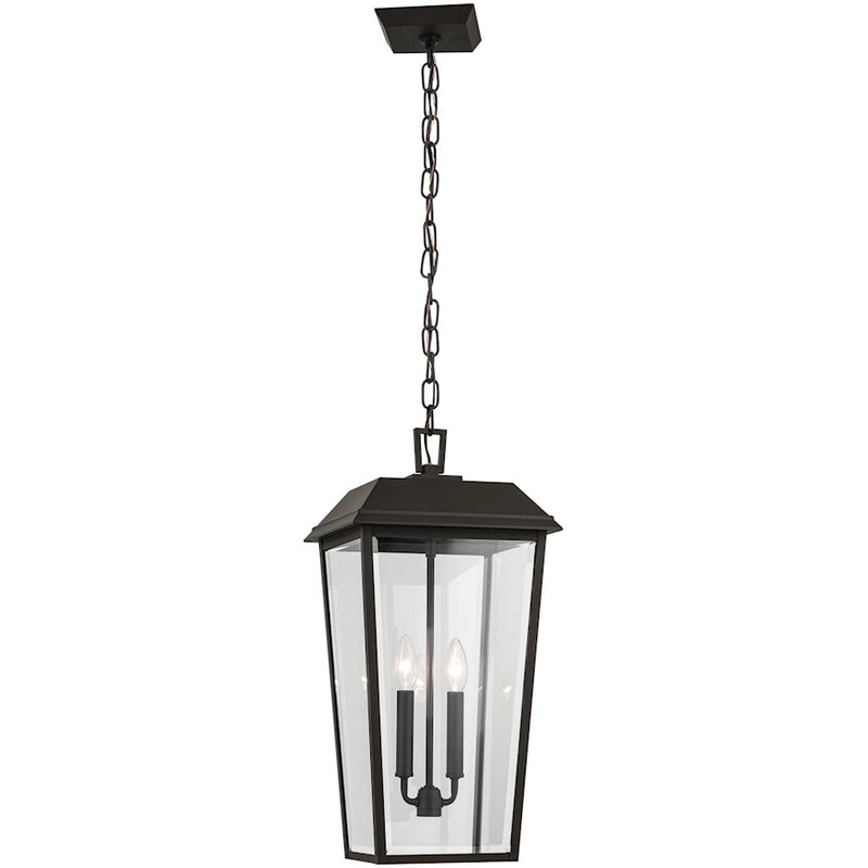 Kichler Mathus 10in 2-Light Outdoor Pendant | Olde Bronze and Clear Beveled Glass | Covered Patio & Entryway | 10 x 22 in | Model 59122OZ