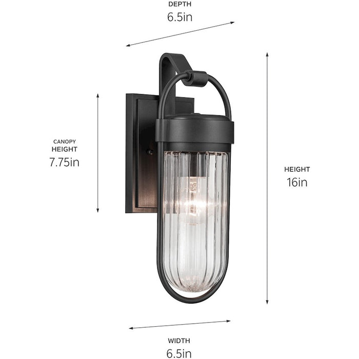 Kichler Brix 1 Light Outdoor Wall Light, Small, Textured Black/Clear