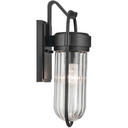 Kichler Brix 6in 1-Light Outdoor Wall Sconce | Industrial Textured Black and Clear Glass | Covered Patio & Entryway | 6 x 16 in | Model 59123BKT