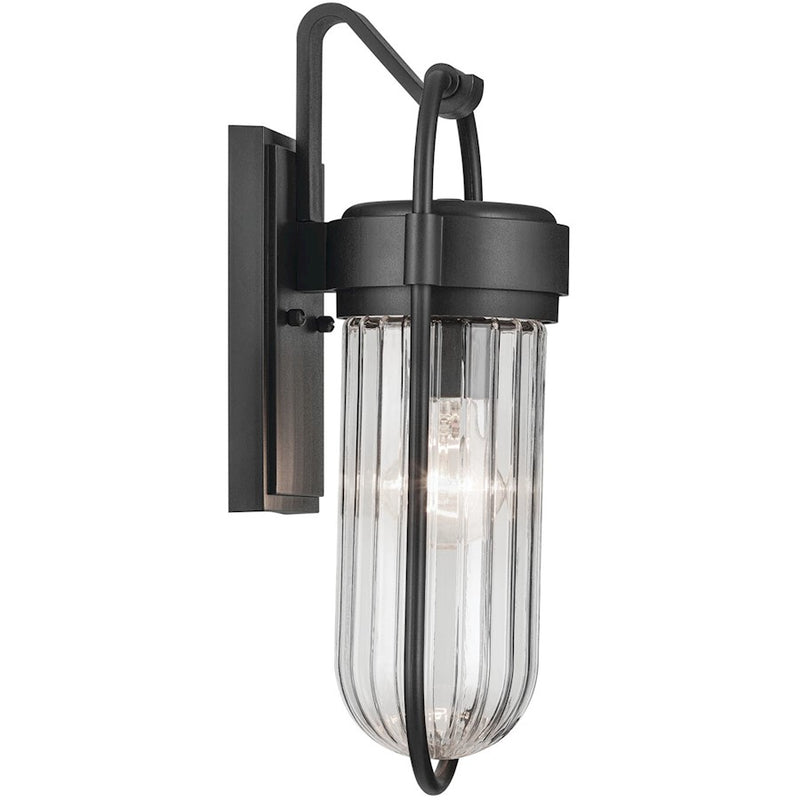 Kichler Brix 6in 1-Light Outdoor Wall Sconce | Industrial Textured Black and Clear Glass | Covered Patio & Entryway | 6 x 16 in | Model 59123BKT