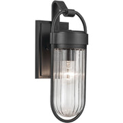 Kichler Brix 6in 1-Light Outdoor Wall Sconce | Industrial Textured Black and Clear Glass | Covered Patio & Entryway | 6 x 16 in | Model 59123BKT