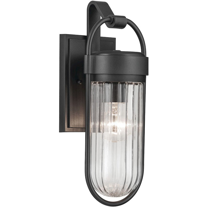 Kichler Brix 6in 1-Light Outdoor Wall Sconce | Industrial Textured Black and Clear Glass | Covered Patio & Entryway | 6 x 16 in | Model 59123BKT