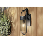 Kichler Brix 1-Light Outdoor Wall Light | Industrial Textured Black Plastic and Clear Glass | Covered Patio & Entryway | Model 59124BKT