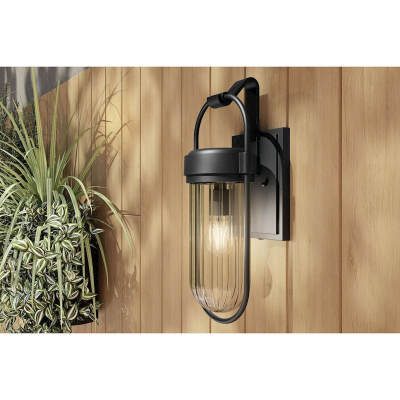 Kichler Brix 1-Light Outdoor Wall Light | Industrial Textured Black Plastic and Clear Glass | Covered Patio & Entryway | Model 59124BKT