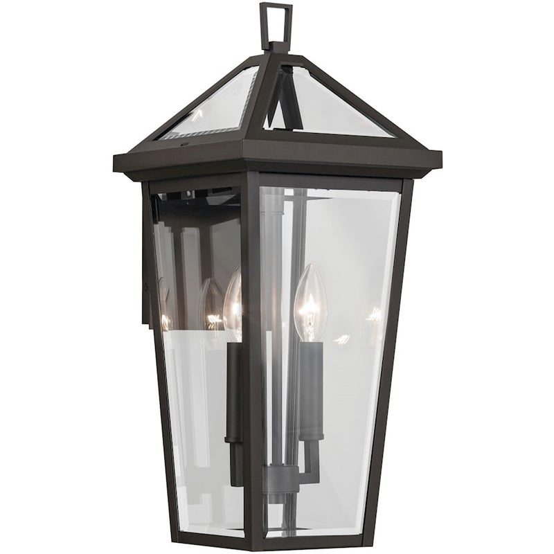 Kichler Regence 8in 2-Light Outdoor Wall Light | Traditional Textured Black and Clear Beveled Glass | Entryway & Covered Patio | Model 59126BKT