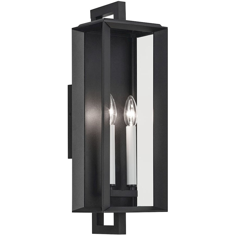 Kichler Kroft 21in 2-Light Outdoor Wall Sconce | Traditional Textured Black and Clear Glass | Covered Patio & Entryway | 7 x 20.5 in | Model 59132BKT
