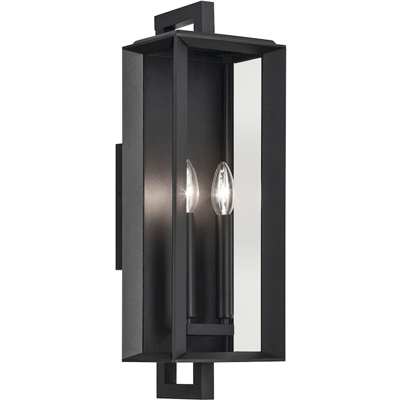 Kichler Kroft 21in 2-Light Outdoor Wall Sconce | Traditional Textured Black and Clear Glass | Covered Patio & Entryway | 7 x 20.5 in | Model 59132BKT