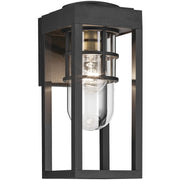 Kichler Hone 5.5in 1-Light Outdoor Wall Light | Industrial Textured Black Plastic and Clear Glass | Entryway & Covered Patio | Model 59137BKT
