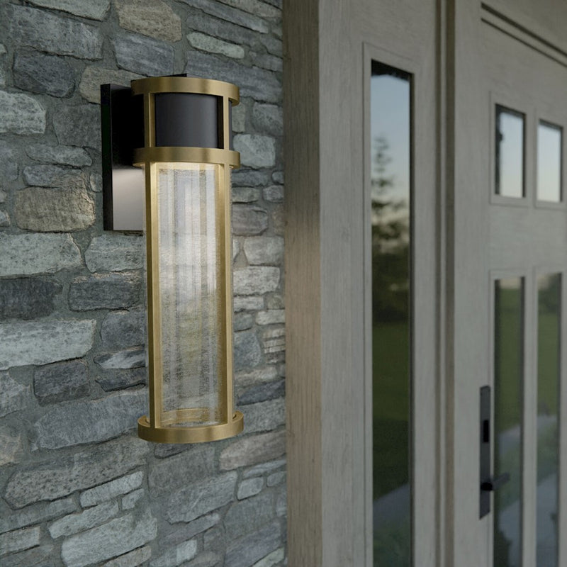Kichler Camillo 20in 1-Light Outdoor Wall Sconce | Industrial Textured Black and Clear Seeded Glass | Entryway & Covered Patio | Model 59141BKT