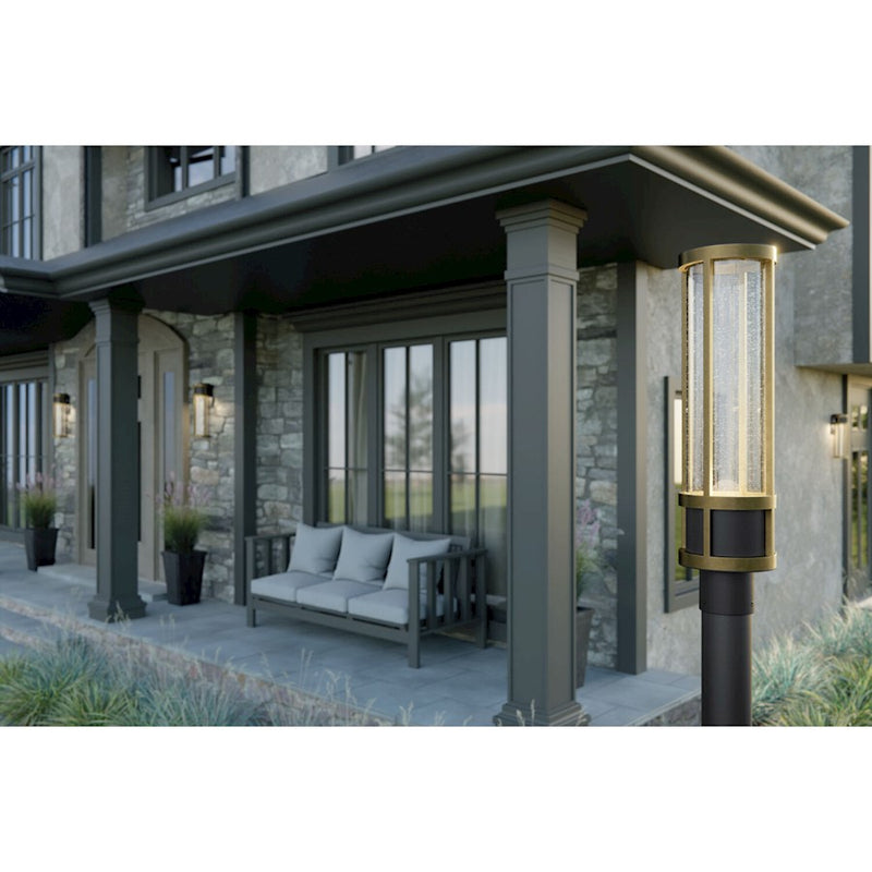 Kichler Camillo 20in 1-Light Outdoor Wall Sconce | Industrial Textured Black and Clear Seeded Glass | Entryway & Covered Patio | Model 59141BKT
