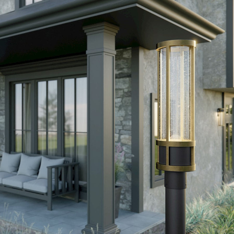 Kichler Camillo 20in 1-Light Outdoor Wall Sconce | Industrial Textured Black and Clear Seeded Glass | Entryway & Covered Patio | Model 59141BKT