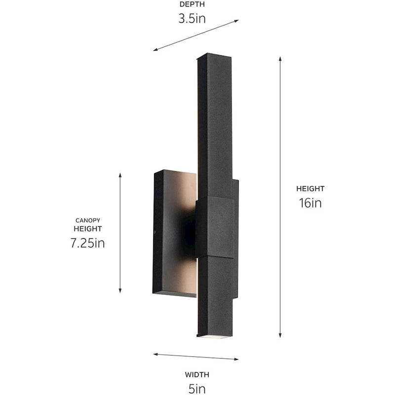 Kichler Nocar 5in 1-Light Outdoor Wall Sconce | Modern Textured Black and Clear Acrylic | Covered Patios | 5 x 16 in | Model 59143BKT
