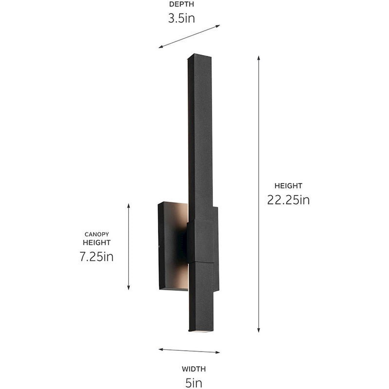 Kichler Nocar 22in 1-Light Outdoor Wall Light | Modern Textured Black Aluminum with Clear Acrylic | Covered Patio & Entryway | Model 59144BKT