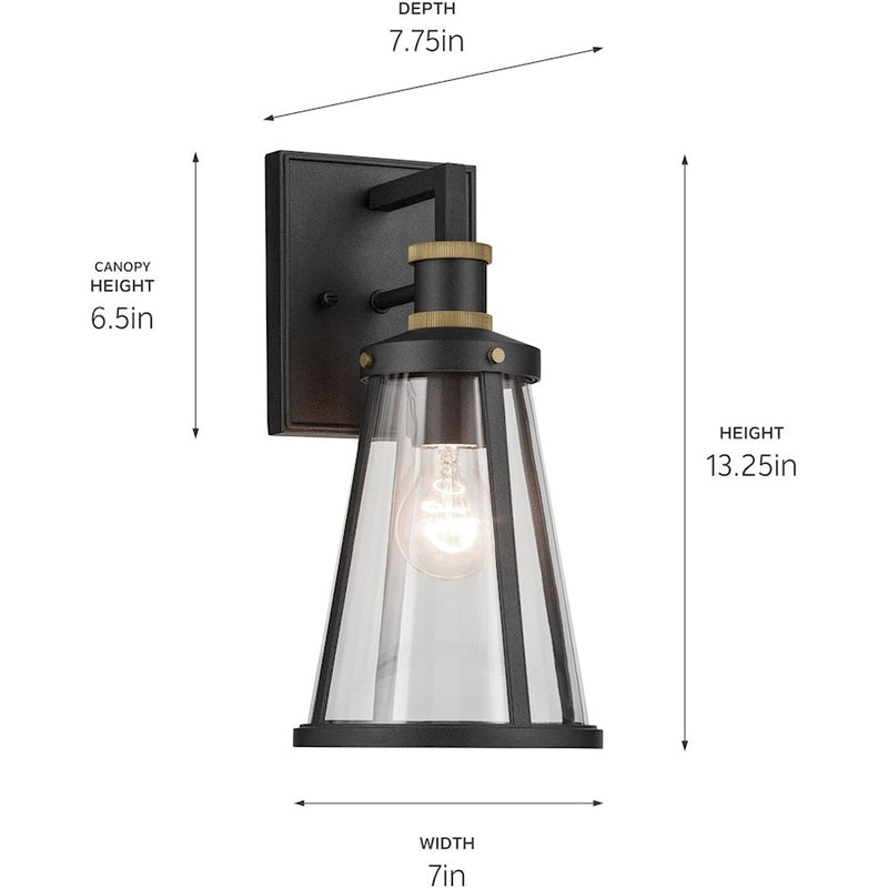 Kichler Talman 1-Light Outdoor Wall Sconce | Industrial Textured Black and Clear Glass | Covered Patios & Entryways | 7 x 13 in | Model 59146BKT