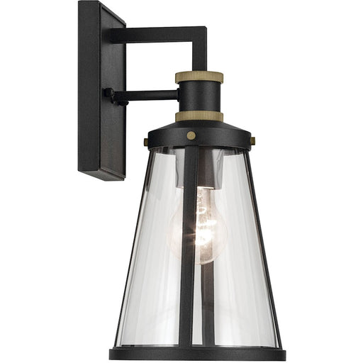 Kichler Talman 1-Light Outdoor Wall Sconce | Industrial Textured Black and Clear Glass | Covered Patios & Entryways | 7 x 13 in | Model 59146BKT