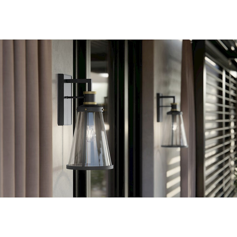 Kichler Talman 18in 1-Light Outdoor Wall Light | Industrial Textured Black and Clear Glass | Covered Patio & Entryway | Model 59147BKT