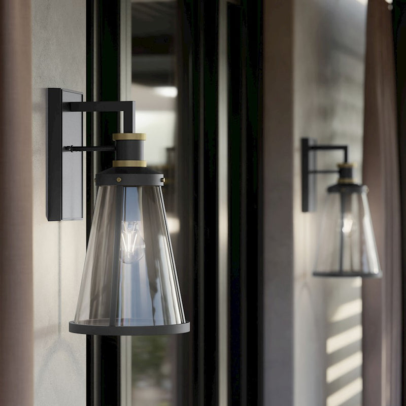 Kichler Talman 18in 1-Light Outdoor Wall Light | Industrial Textured Black and Clear Glass | Covered Patio & Entryway | Model 59147BKT