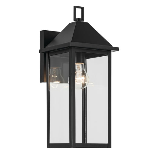 Kichler Prin 16.75in 1-Light Outdoor Wall Sconce | Traditional Black Aluminum and Clear Glass | Front Porch & Garage | Model 59158BK