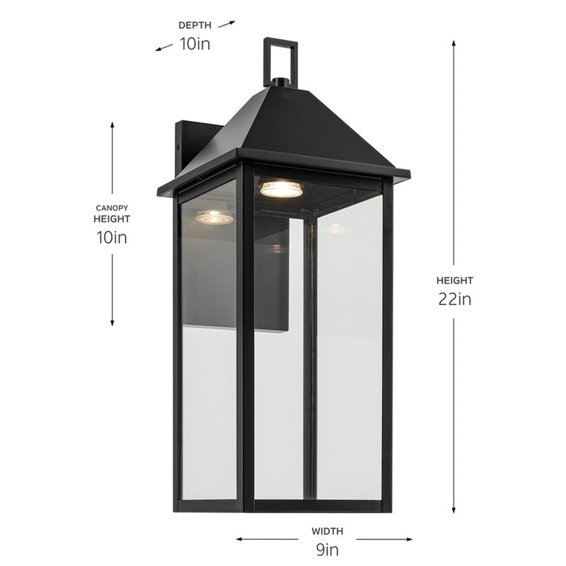 Kichler Prin 22in 1-Light Outdoor Wall Sconce | Traditional Black and Clear Glass | Front Door & Porch | 9 x 22 x 10 in | Model 59159BKDS