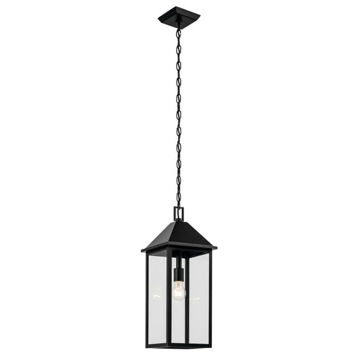 Kichler Prin 22in 1-Light Outdoor Pendant | Traditional Black Aluminum and Clear Glass | Porch & Patio | 9 x 9 x 22 in | Model 59160BK