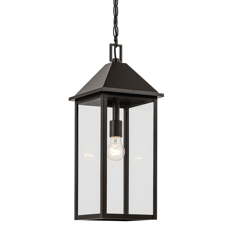 Kichler Prin 22in 1-Light Outdoor Pendant | Traditional Olde Bronze and Clear Glass | Covered Porch & Entryway | 9 x 9 x 22 in | Model 59160OZ