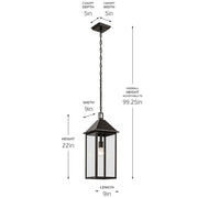 Kichler Prin 22in 1-Light Outdoor Pendant | Traditional Olde Bronze and Clear Glass | Covered Porch & Entryway | 9 x 9 x 22 in | Model 59160OZ