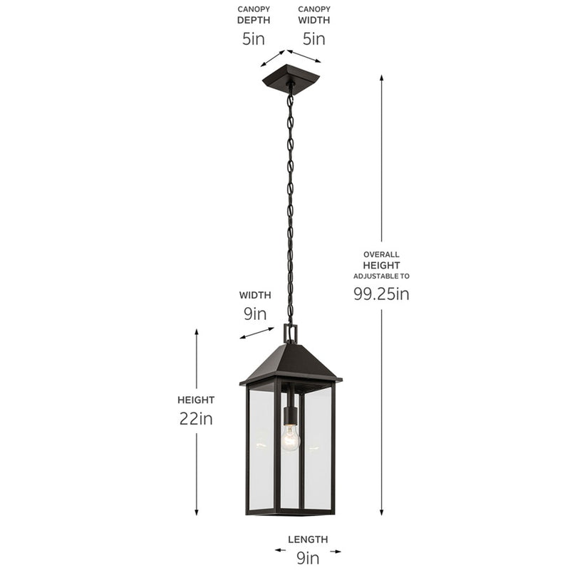 Kichler Prin 22in 1-Light Outdoor Pendant | Traditional Olde Bronze and Clear Glass | Covered Porch & Entryway | 9 x 9 x 22 in | Model 59160OZ