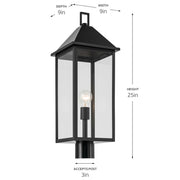Kichler Prin 25in 1-Light Outdoor Post Light | Traditional Black and Clear Glass | Walkway & Driveway | 9 x 9 x 25 in | Model 59161BK