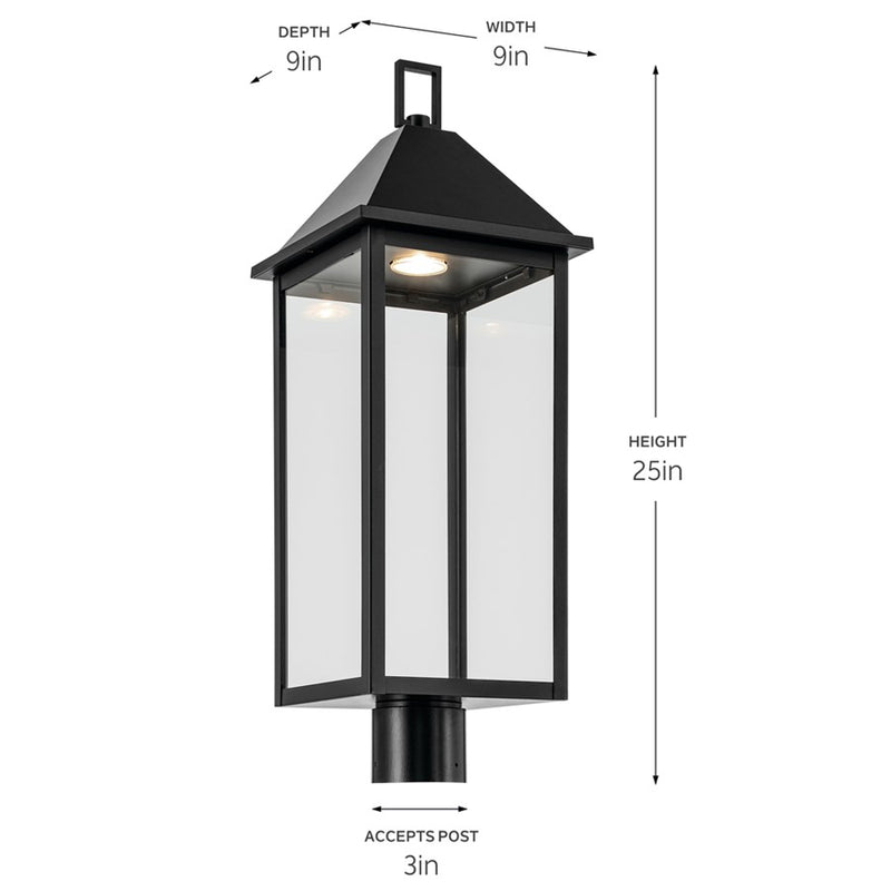 Kichler Prin 25in 1-Light Outdoor Post Light | Traditional Black and Clear Glass | Walkway & Driveway | 9 x 9 x 25 in | Model 59161BKDS
